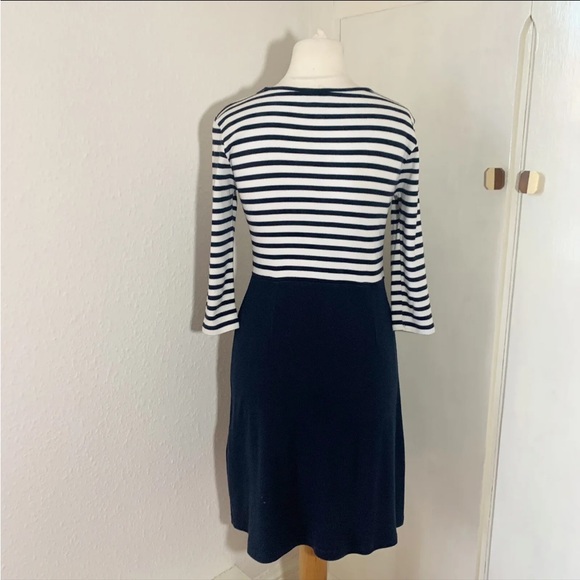 Hobbs Navy Blue & White Stripe Jersey Dress 3/4 Sleeve Scoop Neck UK Size 10 - Picture 4 of 8
